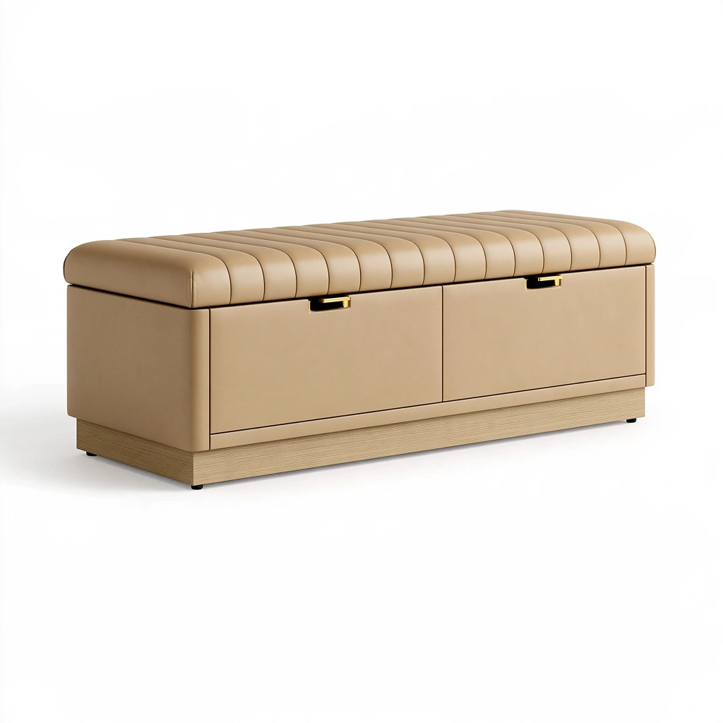 Sitzbank mit Stauraum 140 x 45 x 50 cm Kunstleder Beige gepolstert