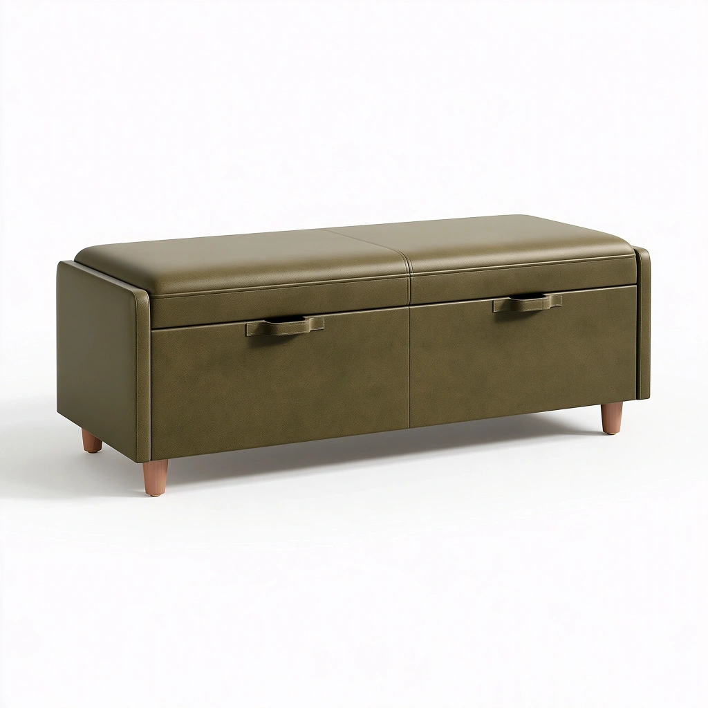 Sitzbank mit Stauraum 120 x 45 x 50 cm olivgrüner Kunstlederbezug moderne gepolsterte Aufbewahrungsbank