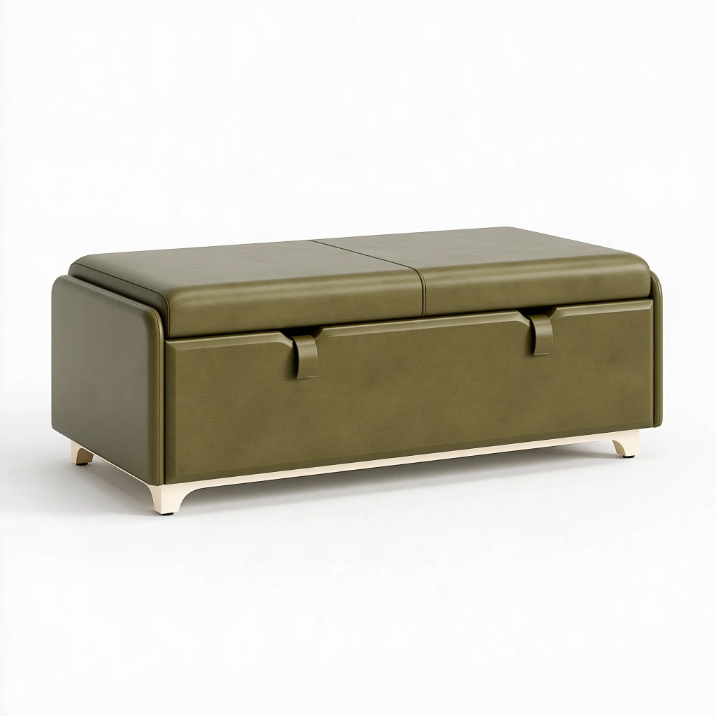 Sitzbank 120 x 45 x 50 cm aus Kunstleder Olivgrün mit 2 Schubladen