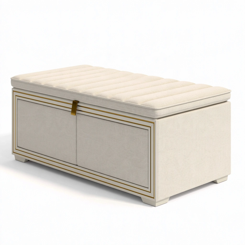Sitztruhe 120 cm Creme Stoff gepolstert mit Stauraum klassisch