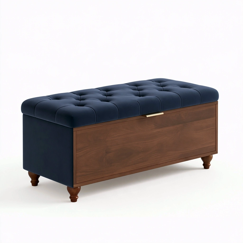Sitzbank mit Stauraum 120 x 45 x 50 cm Holz Dunkelblau Braun gepolstert