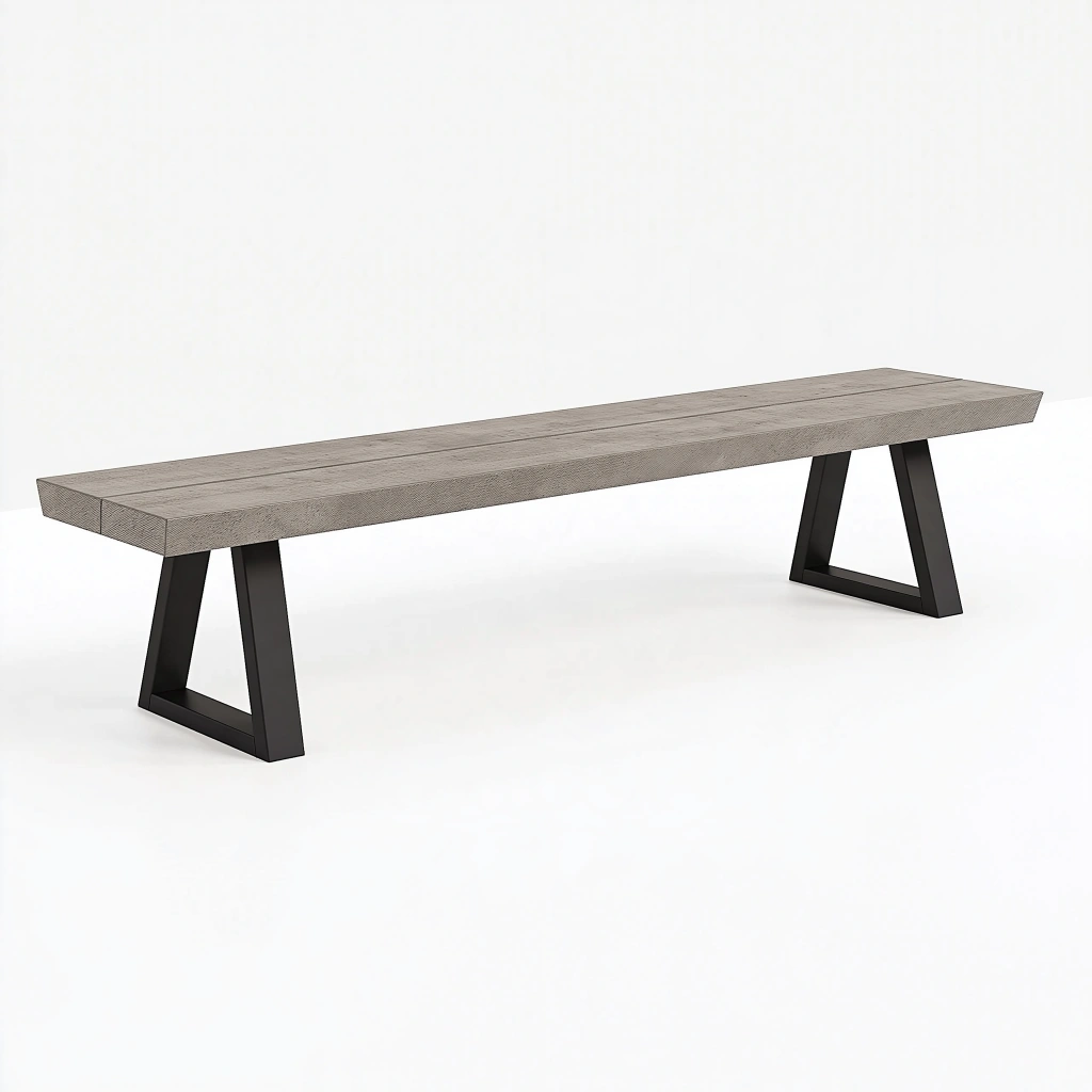 Sitzbank 180 x 35 x 45 cm Holzoptik Grau mit Metallgestell Schwarz im Industriestil