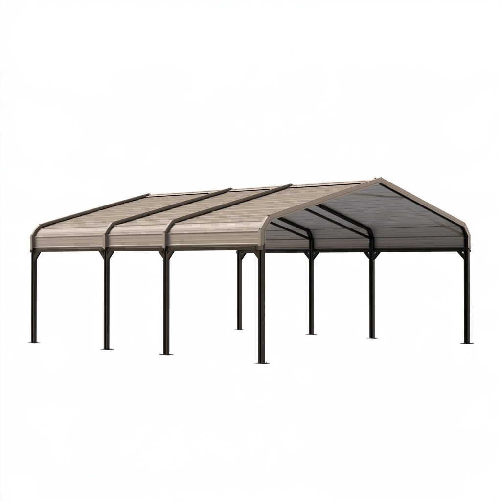 Carport 600 x 300 x 270 cm aus Metall in Grau Schwarz mit Satteldach