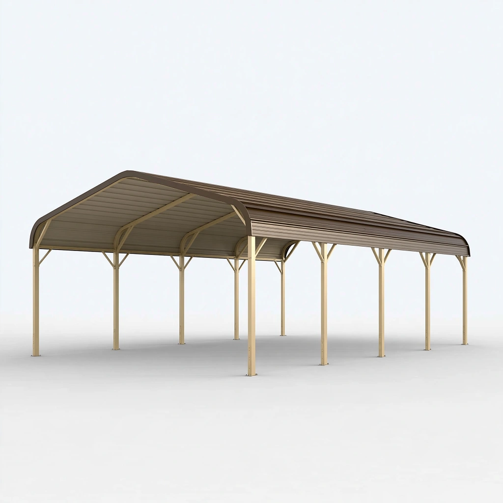Carport 600 x 300 x 270 cm aus Stahl Beige Braun mit gewölbtem Metalldach