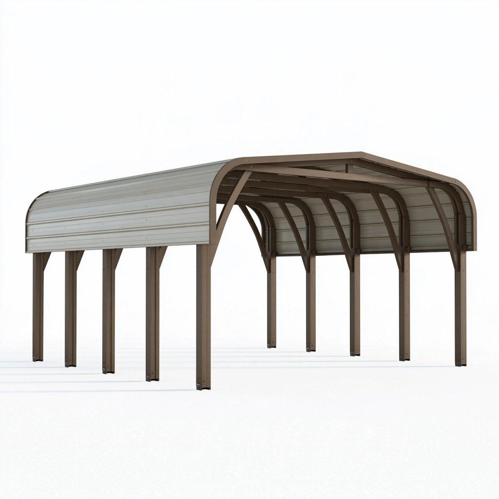Carport 600 x 300 x 270 cm aus Metall Braun Grau - freistehende Überdachung für Fahrzeuge