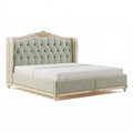 Polsterbett 180 x 200 cm Salbeigrün Creme Textilbezug klassischer Stil mit Knopfheftung