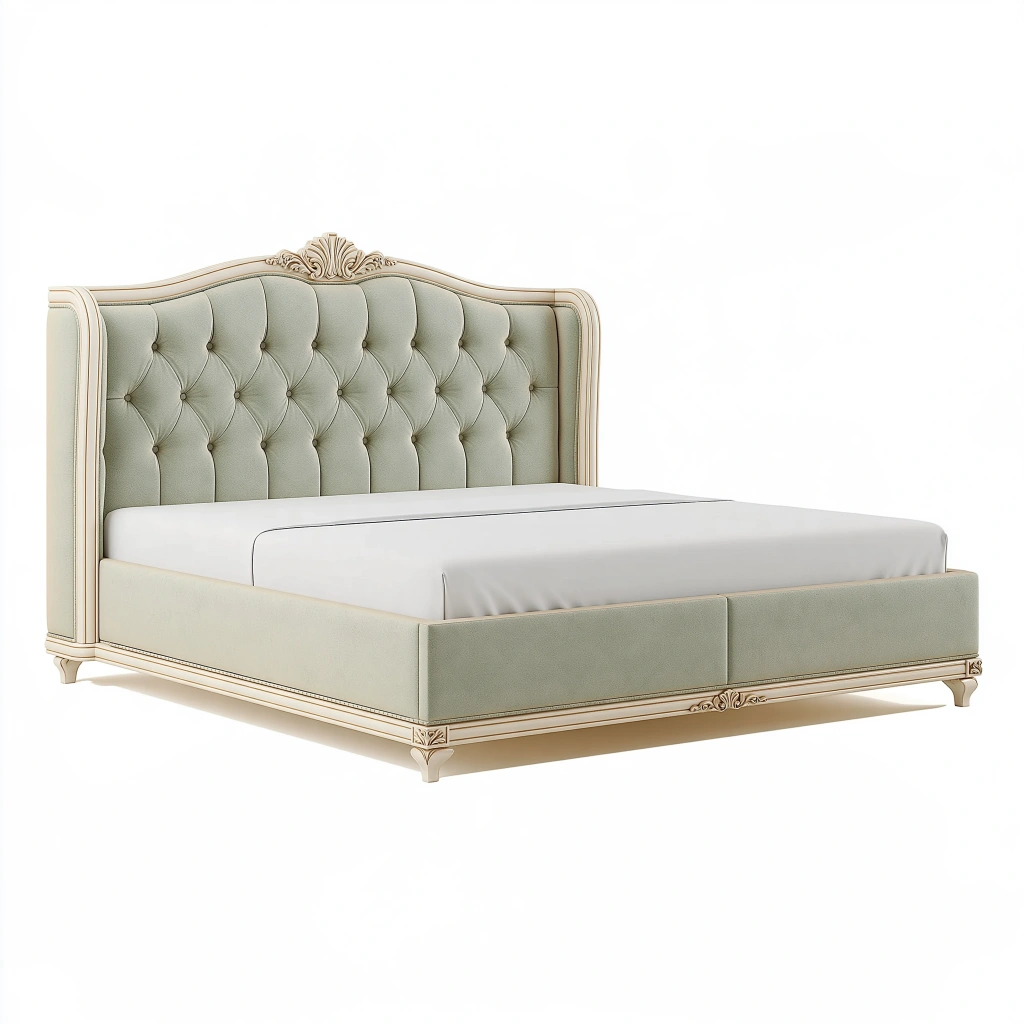 Polsterbett 180 x 200 cm Salbeigrün Creme Textilbezug klassischer Stil mit Knopfheftung