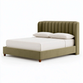 Polsterbett 180 x 200 cm Stoff Olivgrün - Gepolstertes Bett mit vertikal gestepptem Kopfteil