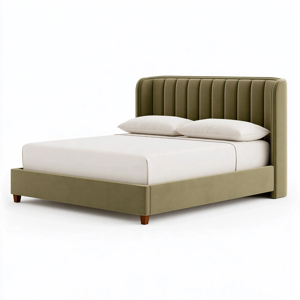 Polsterbett 180 x 200 cm Stoff Olivgrün - Gepolstertes Bett mit vertikal gestepptem Kopfteil