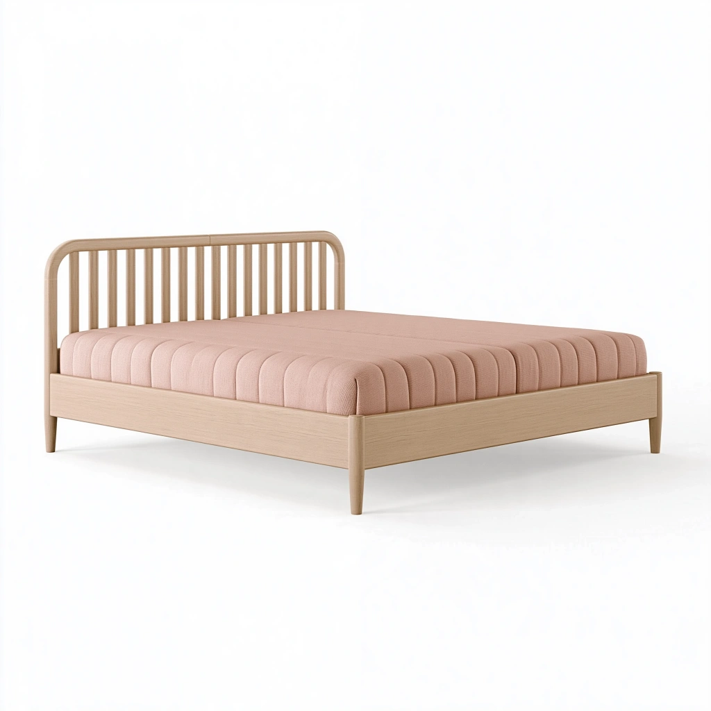 Doppelbett 180 x 200 cm aus Holz in Rosa und Hellbraun mit gepolsterter Liegefläche im skandinavischen Stil