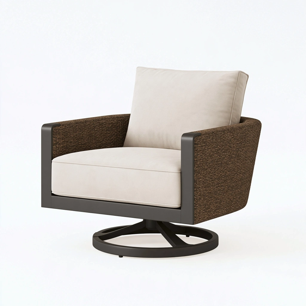Drehbarer Loungesessel 82 x 82 x 88 cm mit Metallgestell in Cremebraun und Schwarz