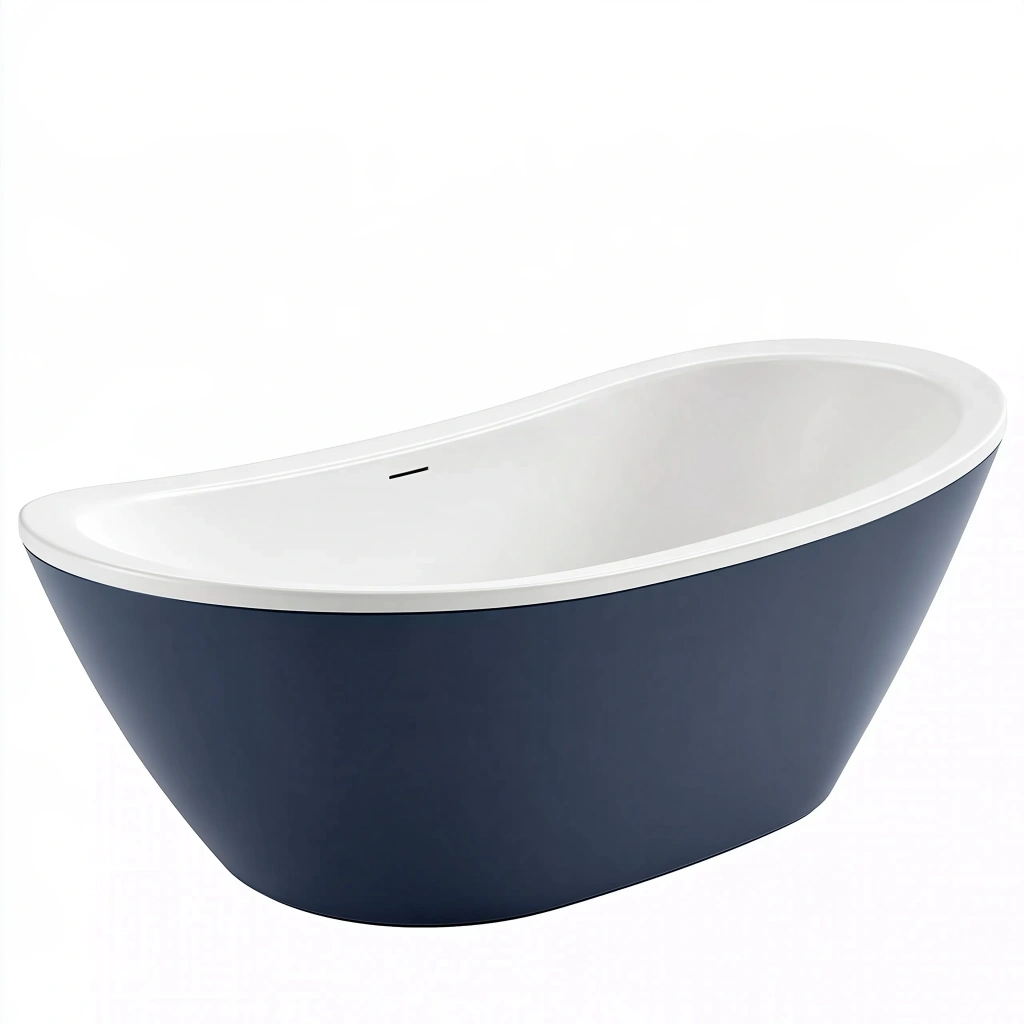 Freistehende Badewanne 170 x 75 x 58 cm aus Acryl Weiß Dunkelblau Oval Modern