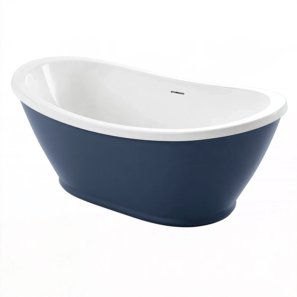Freistehende Badewanne 170 x 75 x 58 cm Acryl Weiß Dunkelblau oval modernes Badezimmer