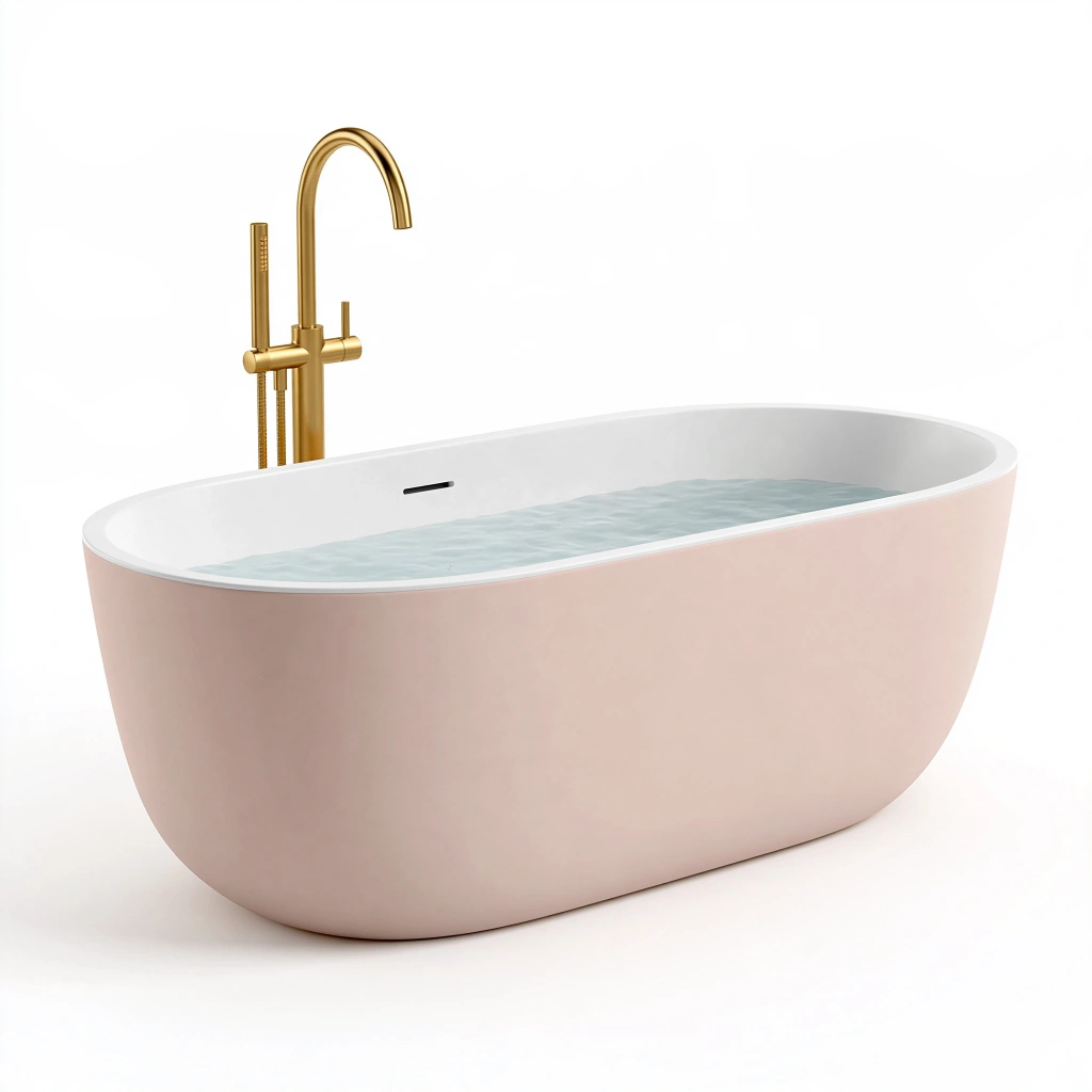 Freistehende Badewanne 170 x 75 x 58 cm Acryl Rosa Weiß Oval Modern
