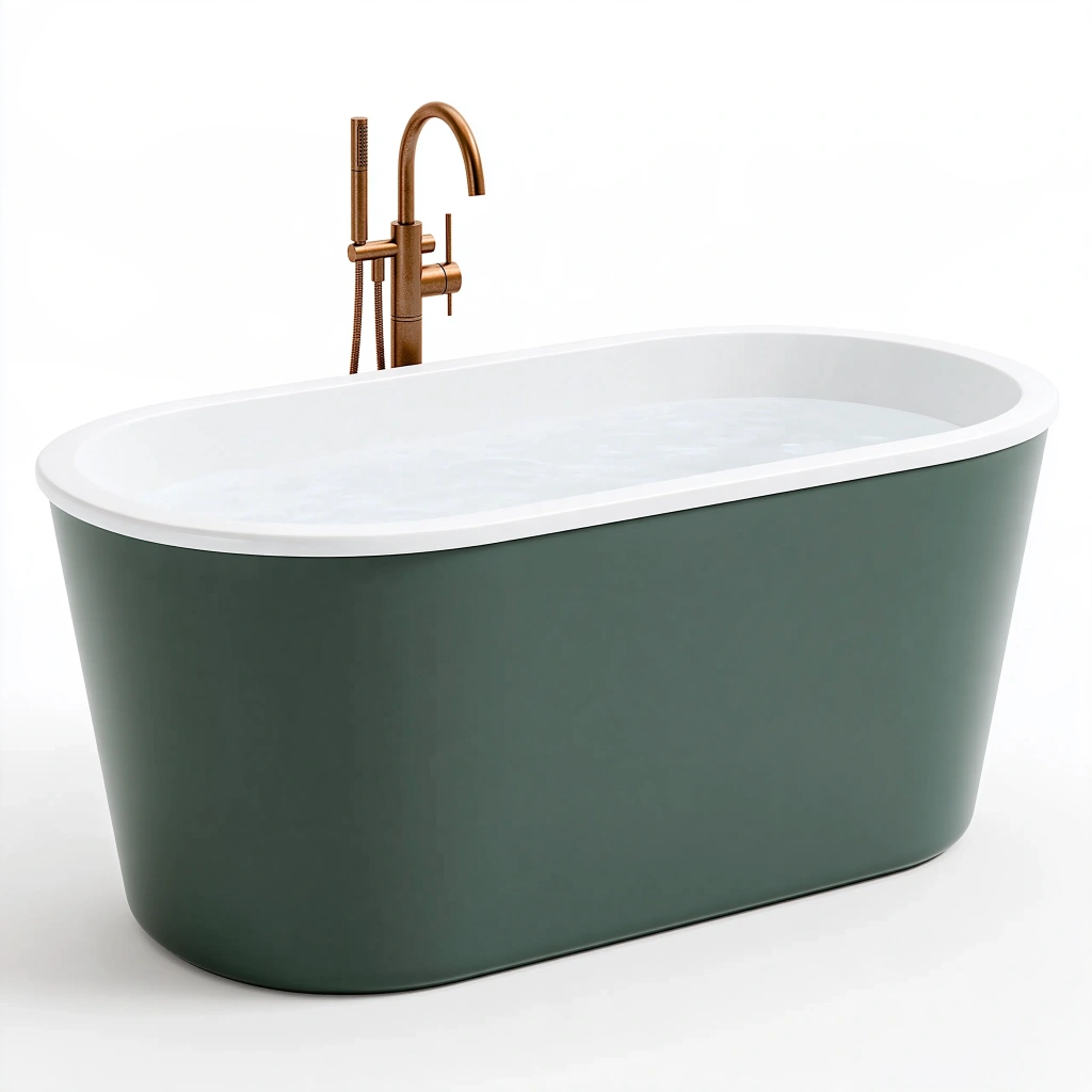 Freistehende Badewanne 170 cm Grün Weiß Acryl im modernen Ovaldesign