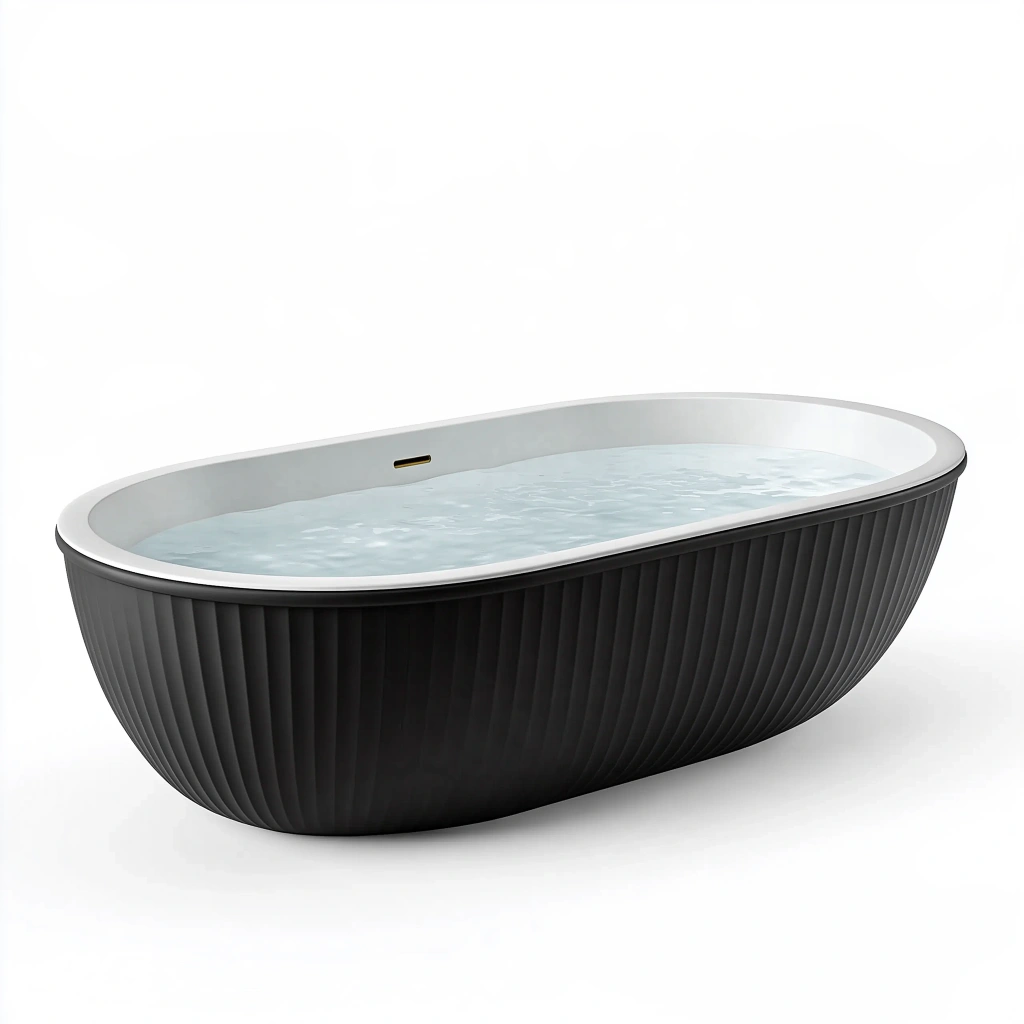 Freistehende Badewanne 170 x 80 cm Acryl Schwarz Weiß Oval gerippte Oberfläche