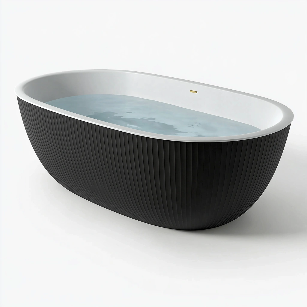 Freistehende Badewanne 170 x 80 x 58 cm aus Acryl in Schwarz Weiß - oval gerippt